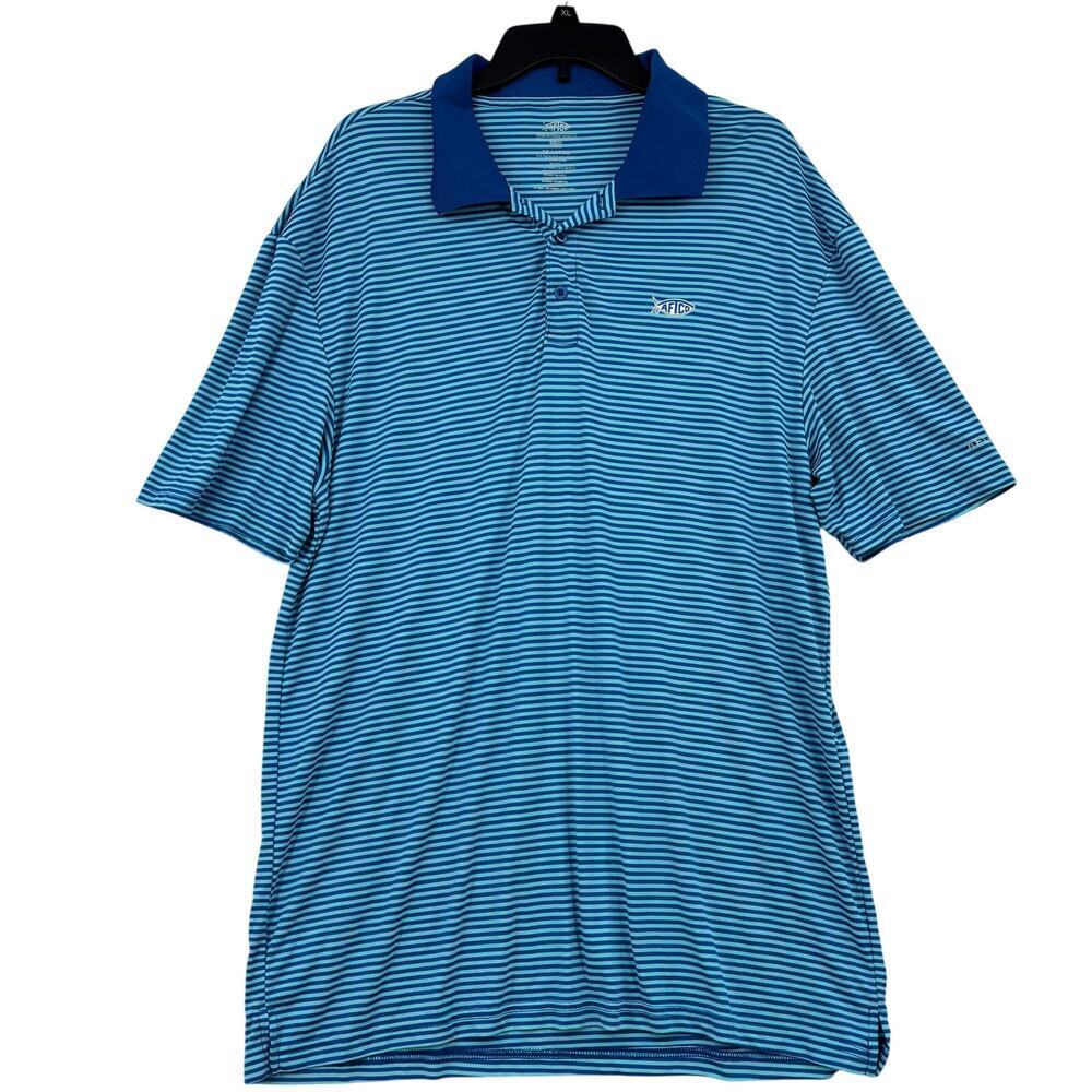AFTCO Polo Shirt Mens Size XXL Blue Navy Stripe‎ Short Sleeve Stretch Knit